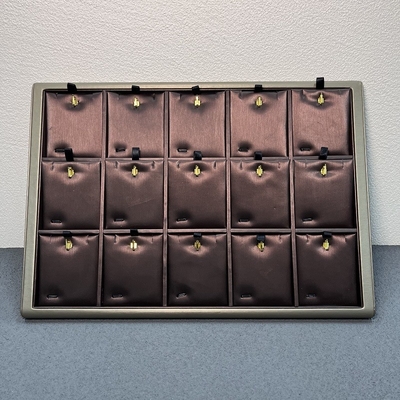 355*255*25mm Coklat PU Perhiasan Nampan Menampilkan Untuk Cincin Anting-Anting Liontin Kalung