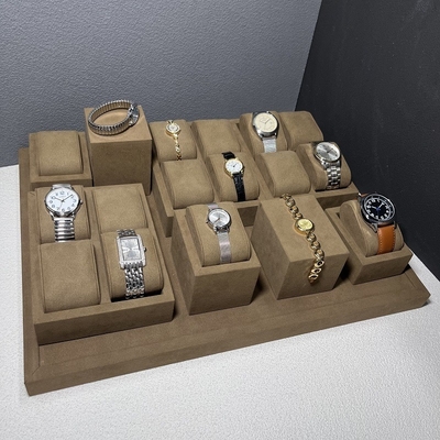 Tampilan Jam Tangan Mewah Warna Kopi Kotak Set Jam Kayu Persegi Panjang