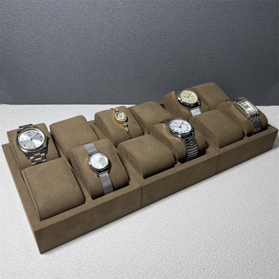Warna Kopi 12 Slot Microfiber Tampilan Jam Tangan Perhiasan Organizer Mewah