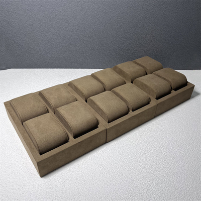 Warna Kopi 12 Slot Microfiber Tampilan Jam Tangan Perhiasan Organizer Mewah