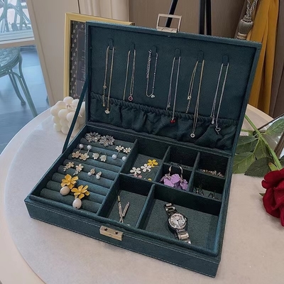 Morandi Blue Suede Luxury Travel Jewelry Case Ukuran Disesuaikan Travel Jewelry Organizer