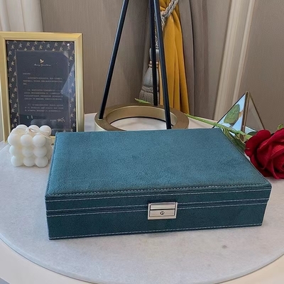 Morandi Blue Suede Luxury Travel Jewelry Case Ukuran Disesuaikan Travel Jewelry Organizer