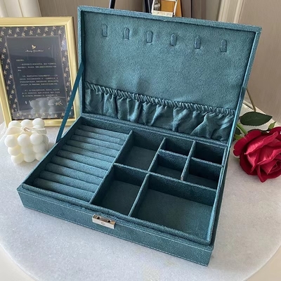 Morandi Blue Suede Luxury Travel Jewelry Case Ukuran Disesuaikan Travel Jewelry Organizer