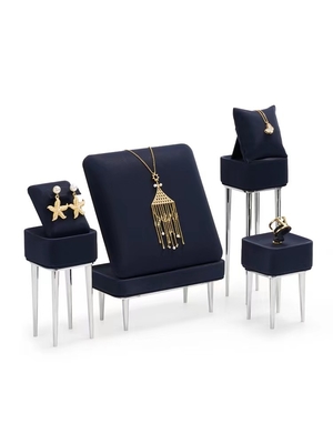 Metal Leatherette Pendant Earring Jewelry Trays Menampilkan Black Jewelry Display Stand Set