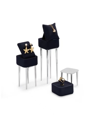 Metal Leatherette Pendant Earring Jewelry Trays Menampilkan Black Jewelry Display Stand Set