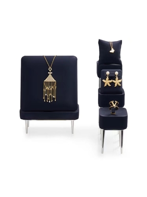Metal Leatherette Pendant Earring Jewelry Trays Menampilkan Black Jewelry Display Stand Set