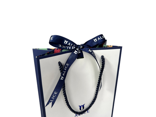Logo Disesuaikan Tas Hadiah Kertas Putih Biru Perhiasan Untuk Belanja