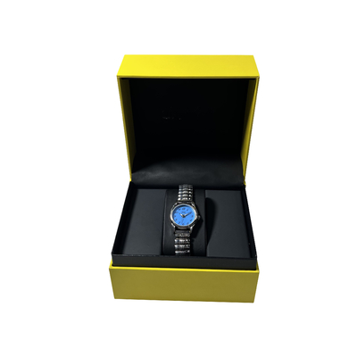 Kotak Jam Tangan Mewah Kuning Hitam Kotak Kemasan Jam Tangan Kustom Dengan Trim