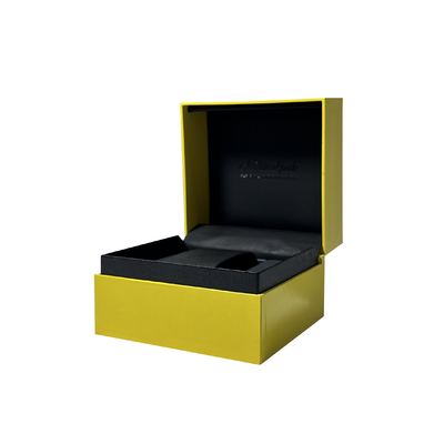 Kotak Jam Tangan Mewah Kuning Hitam Kotak Kemasan Jam Tangan Kustom Dengan Trim