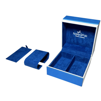 Sapphire Blue Plastic Luxury Watch Packaging Box Kotak Perhiasan Untuk Kalung Dan Anting