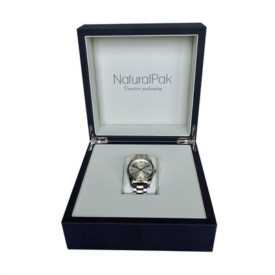 Kotak Kemasan Jam Tangan Kayu Cream PU Embossed Logo Watch Box Untuk Pria