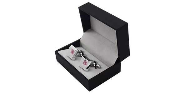 Black Leatherette Gifts Packing Boxes Cufflink Boxes Packaging Dengan Elastis