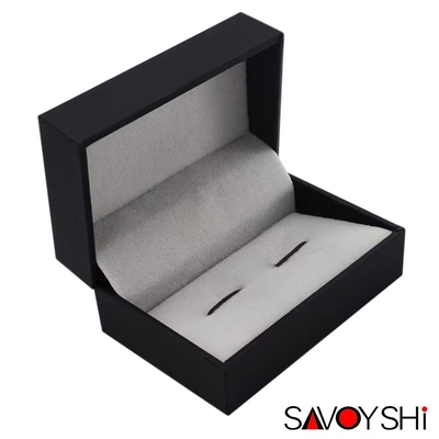 Black Leatherette Gifts Packing Boxes Cufflink Boxes Packaging Dengan Elastis