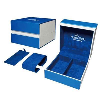 Sapphire Blue Plastic Luxury Watch Packaging Box Kotak Perhiasan Untuk Kalung Dan Anting