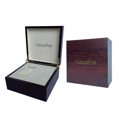 Kotak Kemasan Kertas Kayu Anggur Merah Kustom Silver Metal Logo Watch Set Box
