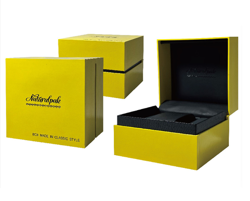 Kotak Jam Tangan Mewah Kuning Hitam Kotak Kemasan Jam Tangan Kustom Dengan Trim