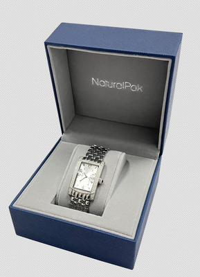 LUXURY BLUE PU H ROLL Cushion Watch Packaging Box Grey Velvet Inside