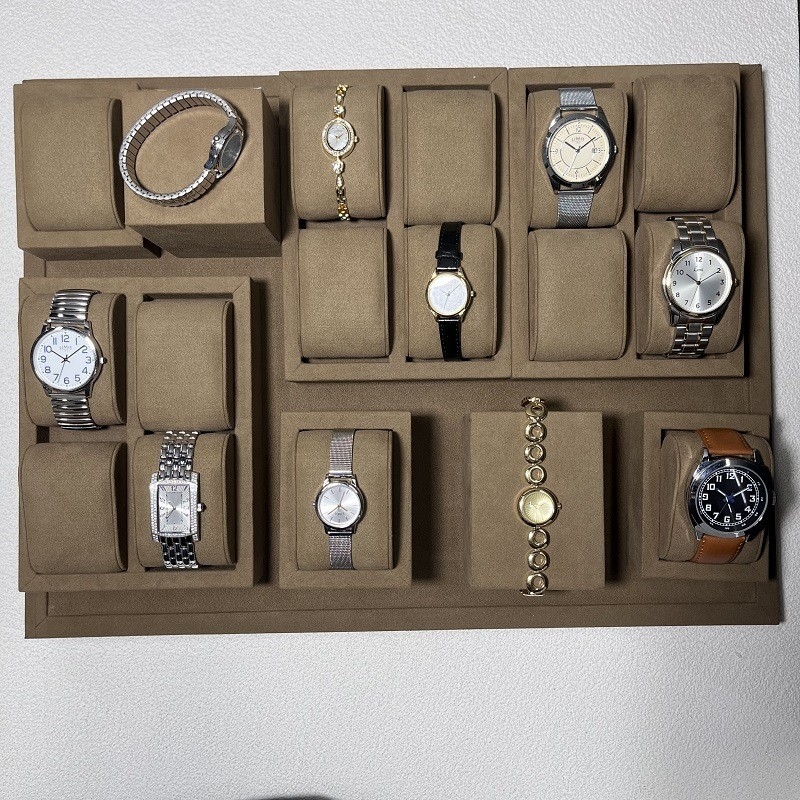 Tampilan Jam Tangan Mewah Warna Kopi Kotak Set Jam Kayu Persegi Panjang