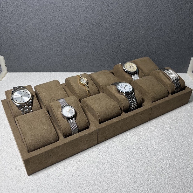 Logo Timbul PU Wood Watch Display Case Kotak Hadiah Untuk Toko Jam Tangan