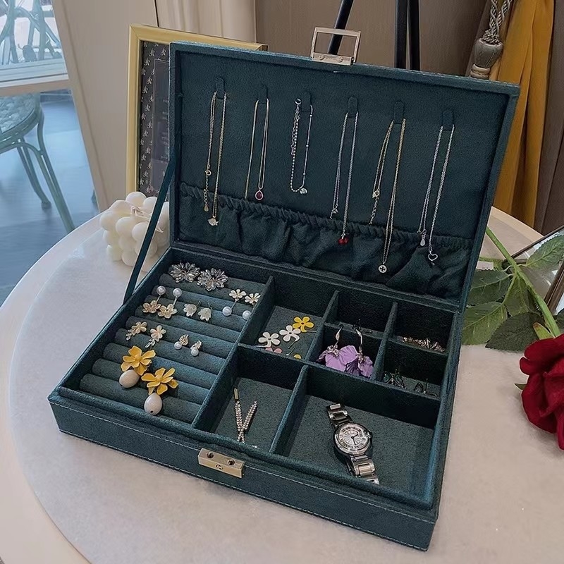 Morandi Blue Suede Luxury Travel Jewelry Case Ukuran Disesuaikan Travel Jewelry Organizer