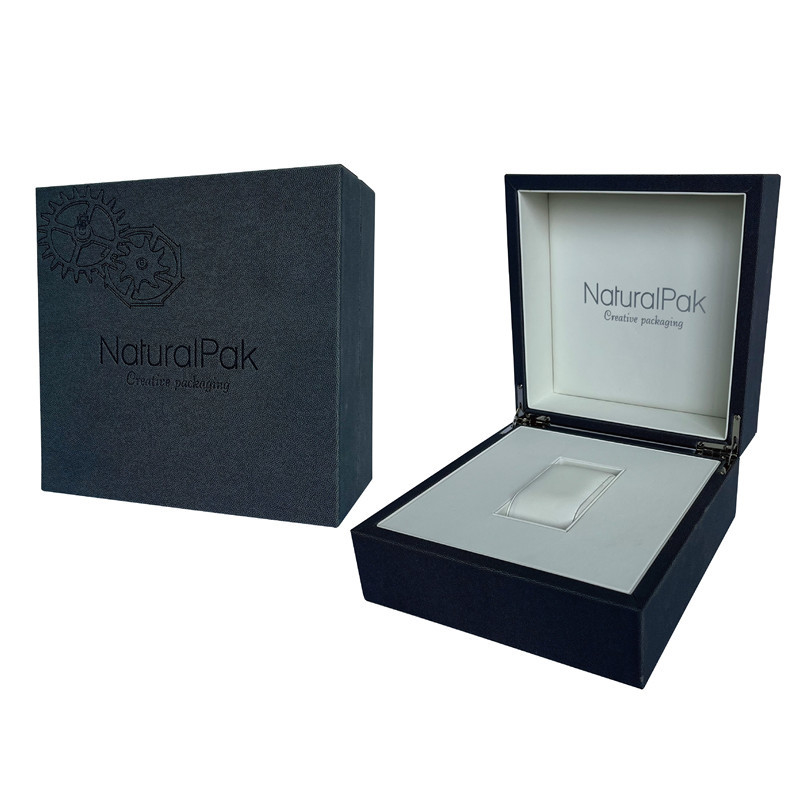 Kotak Kemasan Jam Tangan Kayu Cream PU Embossed Logo Watch Box Untuk Pria